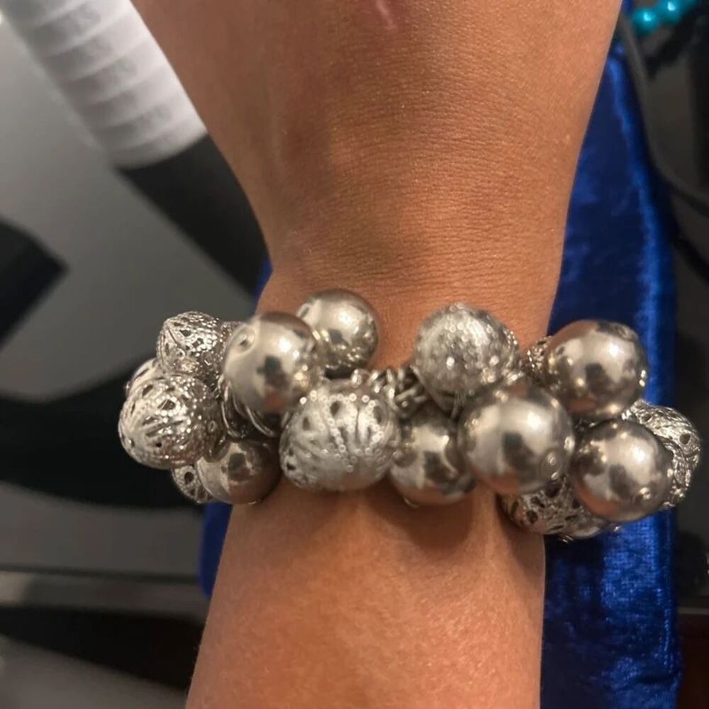 Silver Tone Cluster Bead Statement Bracelet
